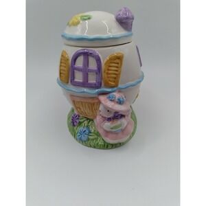 Ceramic Easter Trinket Or Candy Dish Spring Bunny Flowers House